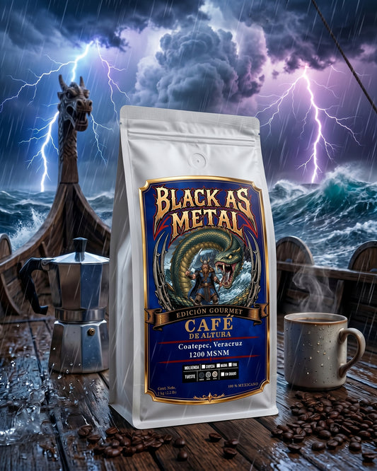 Bolsa blanca de Black as Metal Coffee Edición Gourmet - Coatepec, Veracruz, 1200 msnm